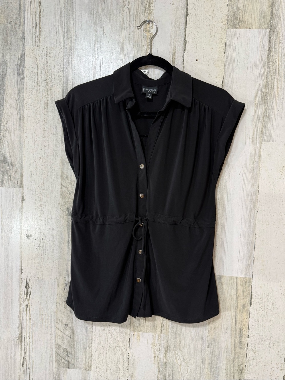 Enfocus Studio Black Button-Front Drawstring Shirt